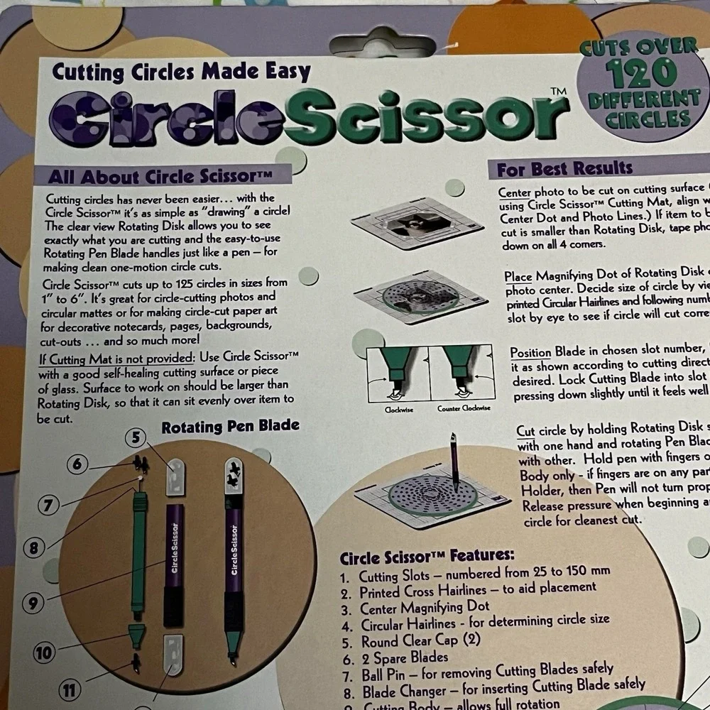 CIRCLE SCISSOR BY ORBIS - 120 DIFFERENT CIRLCES Pen Blades/Blade Refills Not Inc